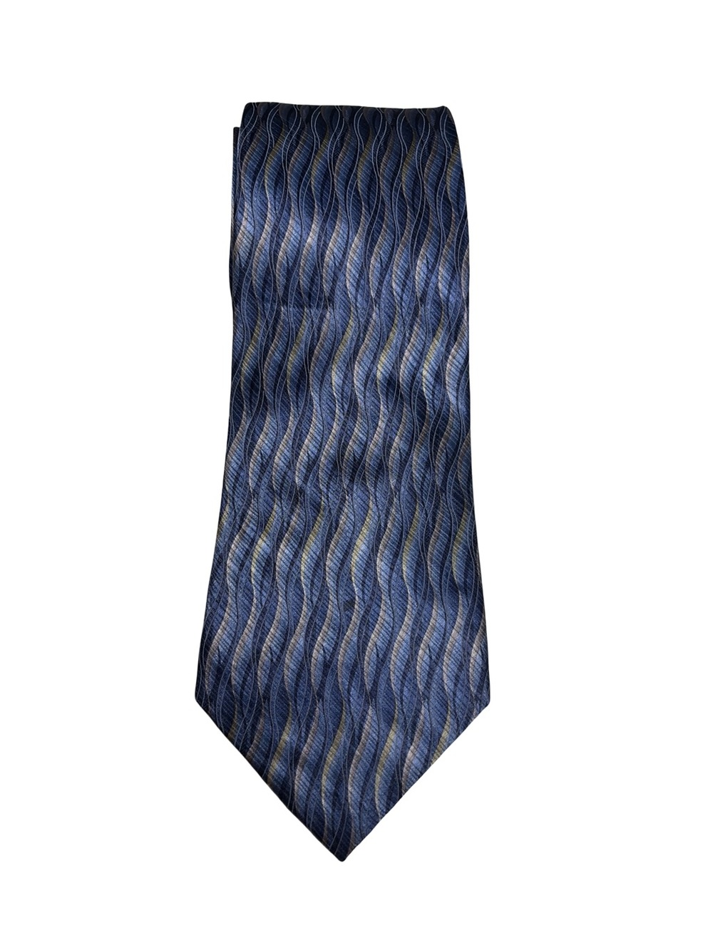 Dockers Men's Tie Blue Silver Gold Wavy Stripe Pattern 4''